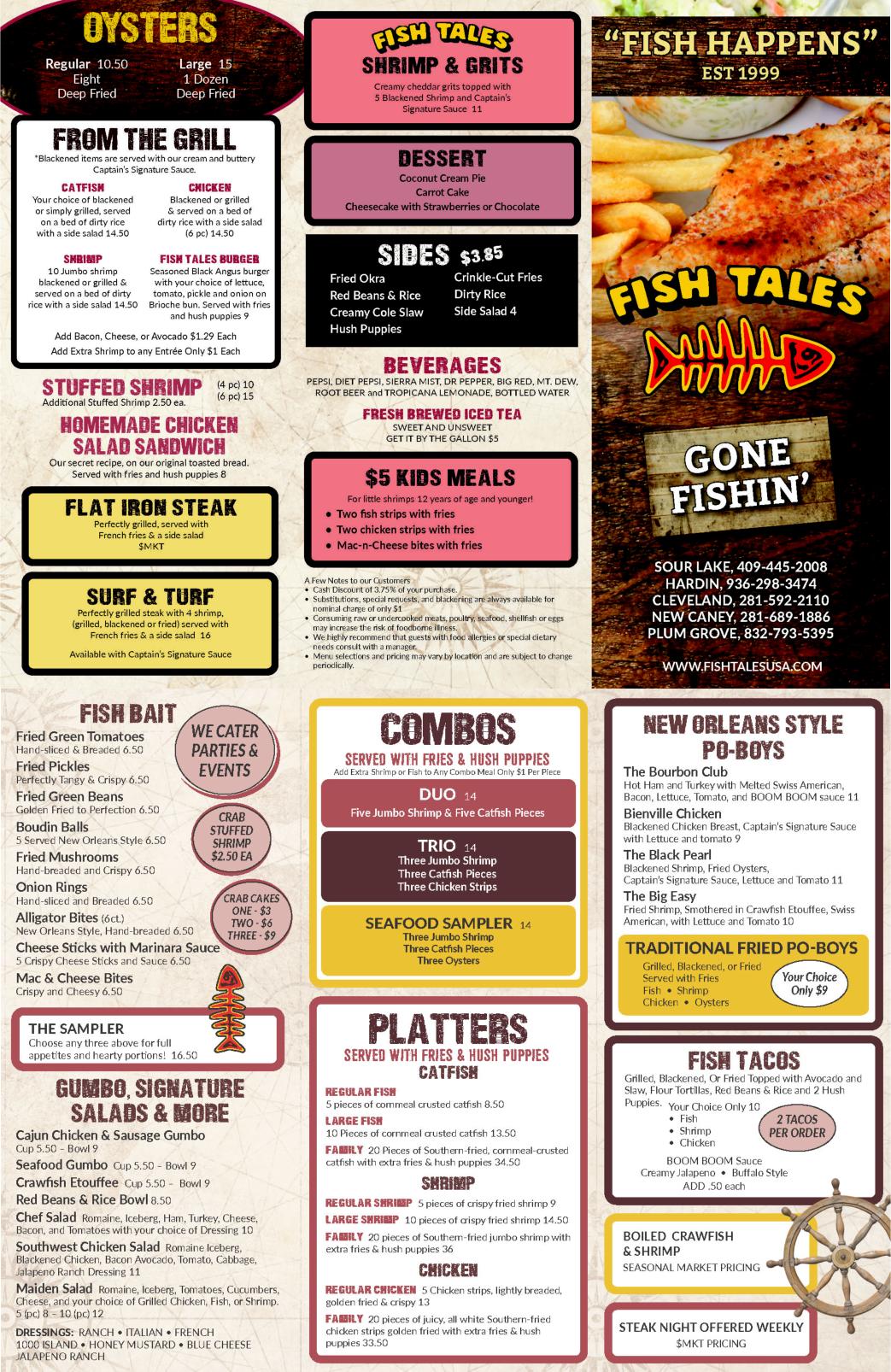 21++ Fish tales restaurant menu information Restaurants